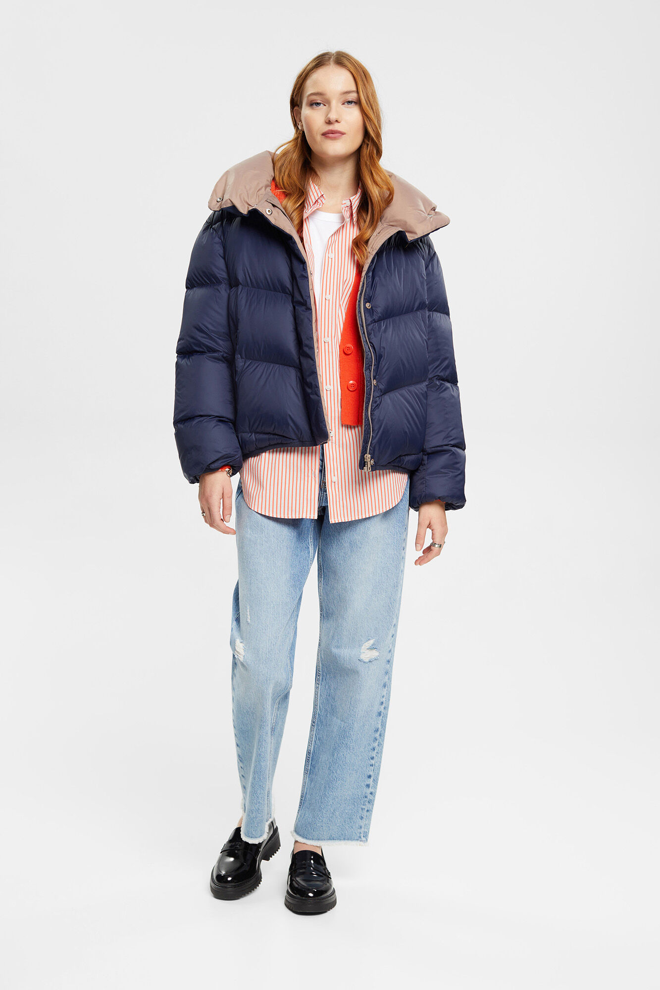 Camisa oversized com estampa listrada - Estampa laranja