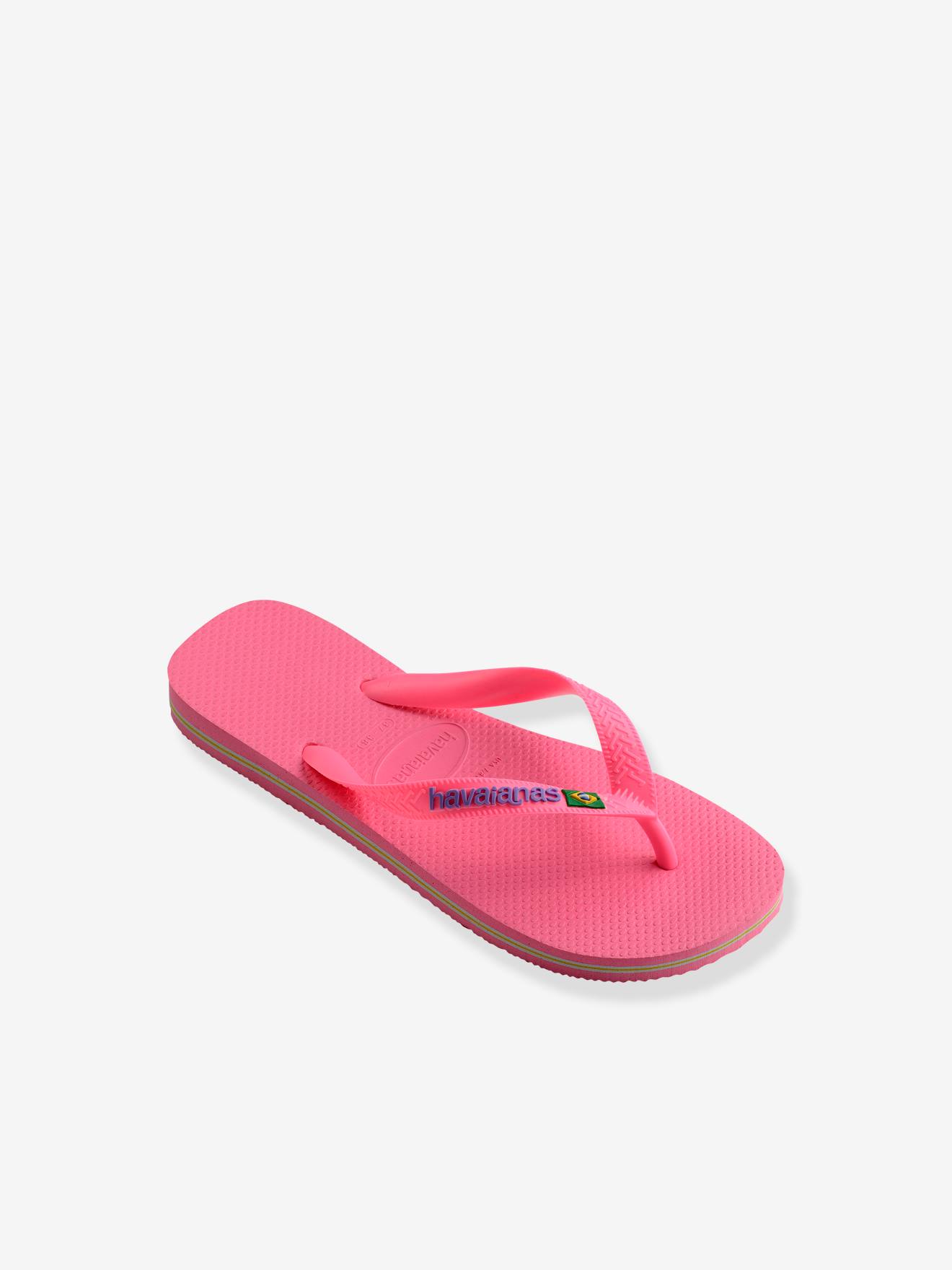Chinelo infantil Havaianas rosa com logo do Brasil