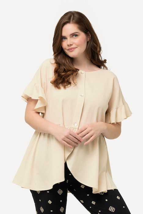 Jacke, Leinenmix, A-Linie, Rundhals, Biobaumwolle
