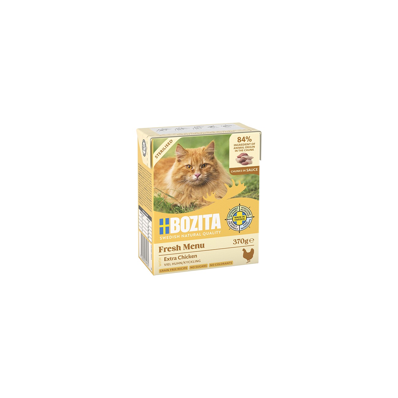 BOZITA Nassfutter Katze Sterilised Häppchen in Sauce mit viel Huhn 6x370 g