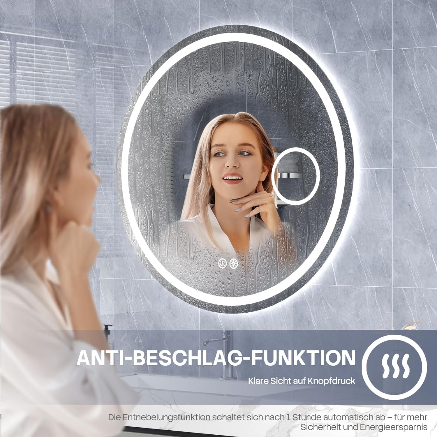 HySail Badspiegel mit Beleuchtung, 5mm Hochauflösender Silber-Spiegel, 3 Farbtemperaturen & Dimmbare Helligkeit, Wandspiegel mit Touch-Schalter & Anti-Beschlag, Rund