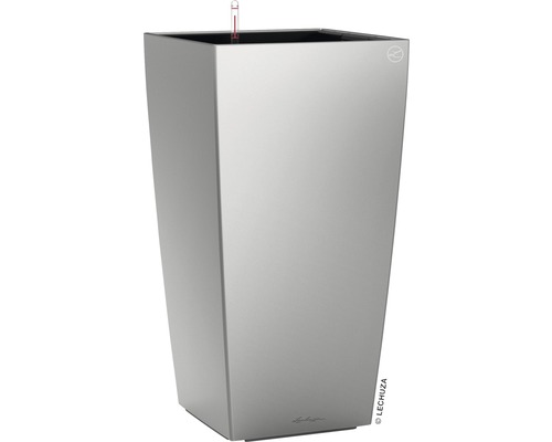 Lechuza Cubico 30 plantenbak complete set H 56 cm zilver incl. zelfbewateringssysteem, planteninzet, substraat en waterniveau-indicator