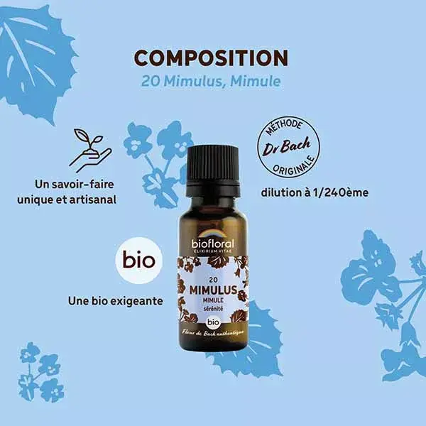 Biofloral 20 Mimulus Mimule Grânulos Orgânicos Florais de Bach 19,5g