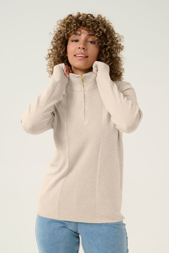 Cream CRDela High Neck Pullover Oat melange