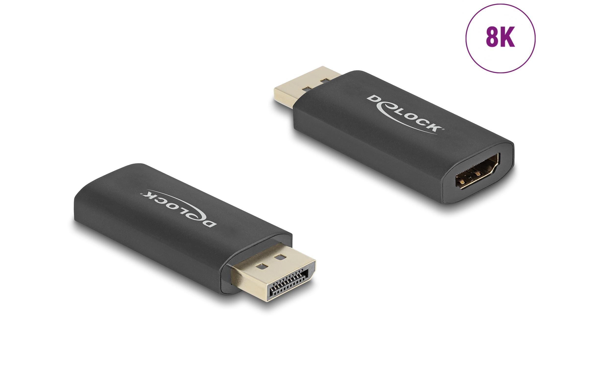 Adapter aktiv, 8K/60Hz DisplayPort - HDMIDelock Aktiver DisplayPort 1.4 zu HDMI Adapter 8K mit HDR Funktion