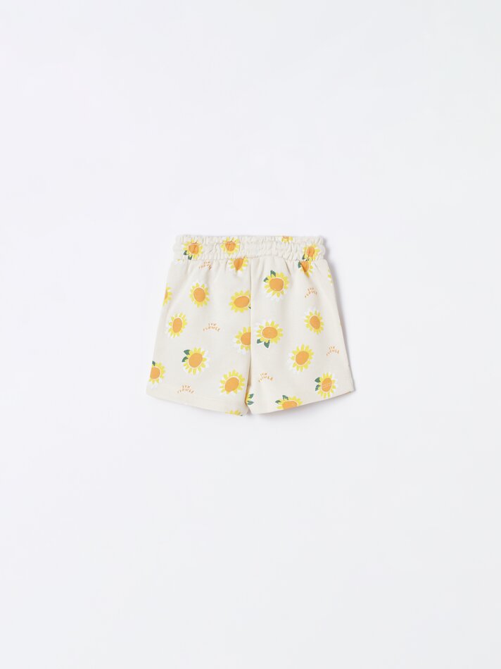 Calções de tecido atoalhado com babados - Amarelo Claro