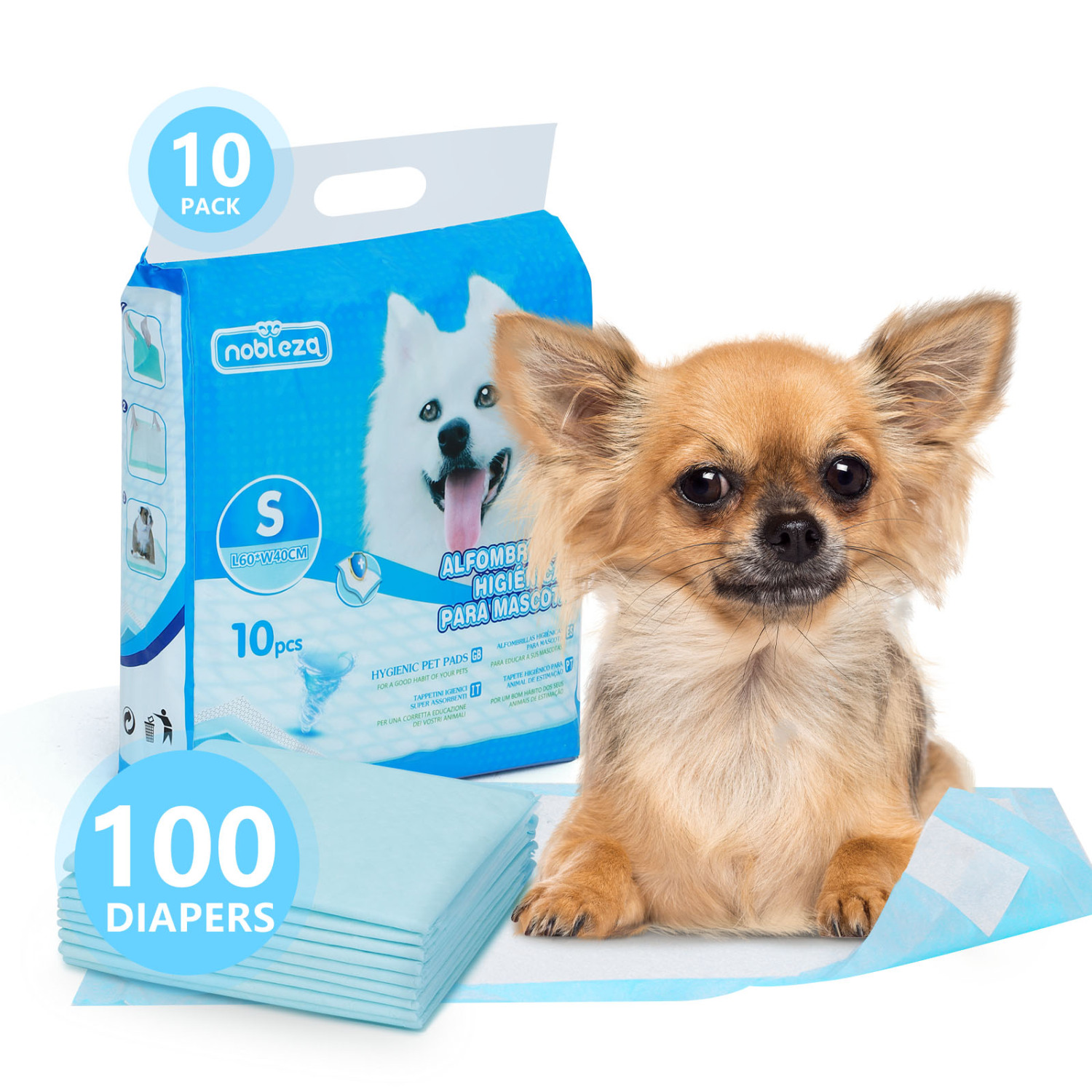 Nobleza 100 x Tapetes Adesivos para Treinamento de Cães, Lenços Umedecidos para Treinamento de Filhotes, 60 x 40 cm, 100 Unidades