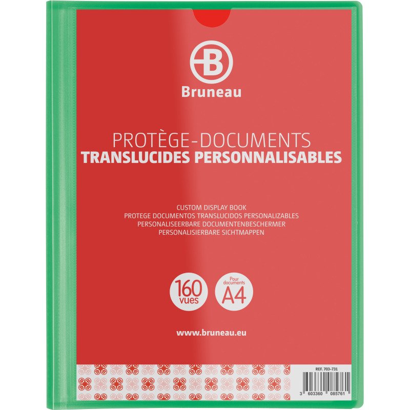 Protège-documents Bruneau polypropylène translucide personnalisable A4 80 pochettes - 160 vues