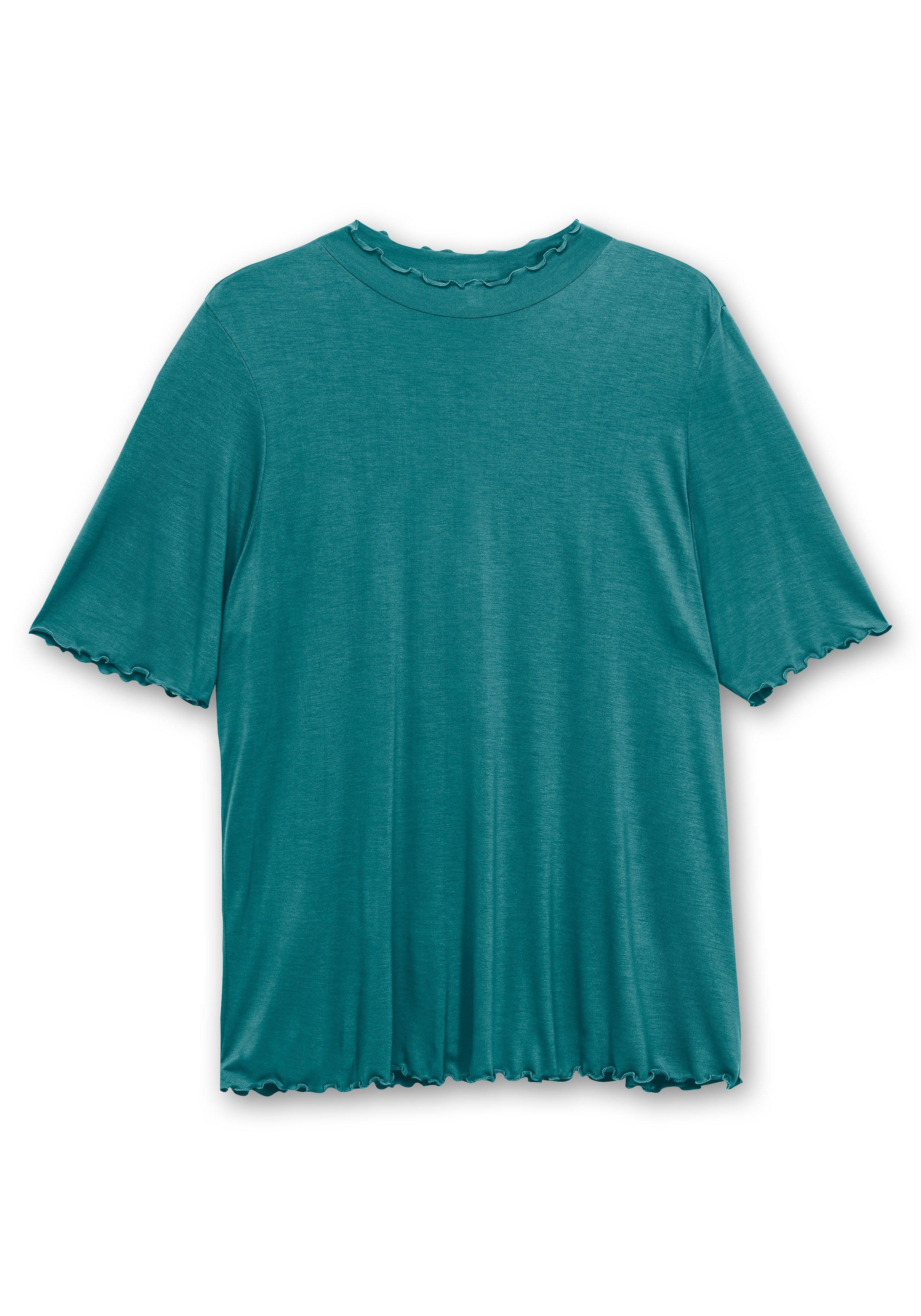 Shirt mit Stehkragen und Wellensaumkanten