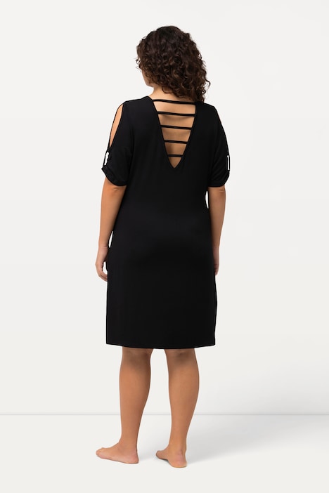 Jersey-Strandkleid, V-Ausschnitt, Zierbänder, Halbarm