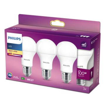 Philips LED peer E27 100W 3 stuks mat niet dimbaar