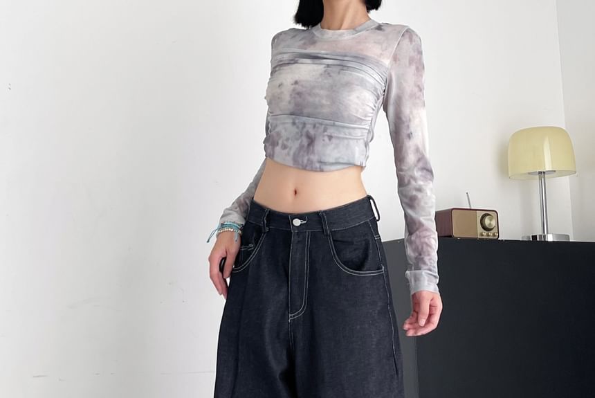 Kenning - Lage taille geruite broek met wijde pijpen