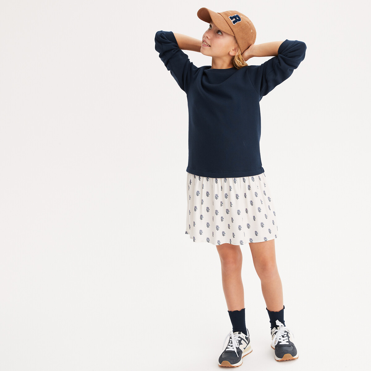 COLEÇÕES LA REDOUTE<br>Vestido de manga comprida em 2 materiais: fleece e sarja