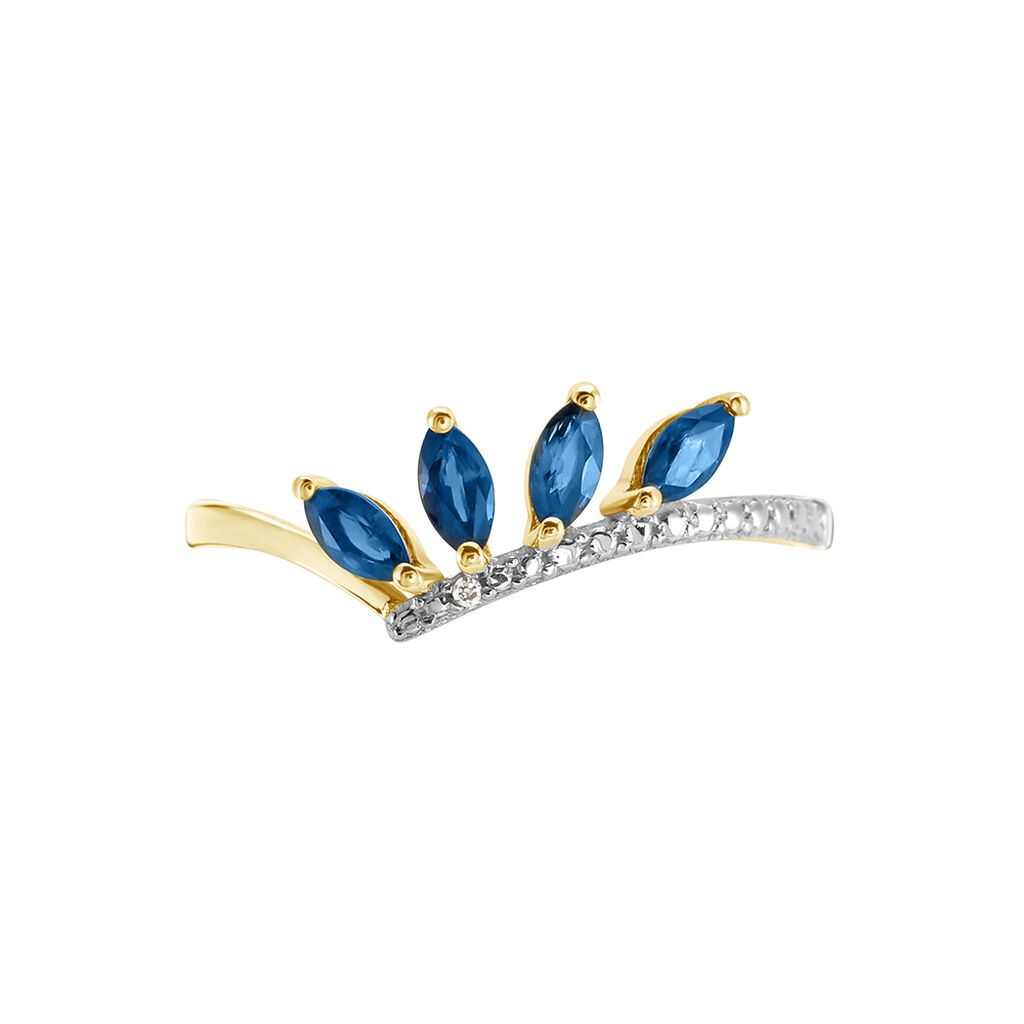 Bague Navette Or Jaune Saphir Diamant