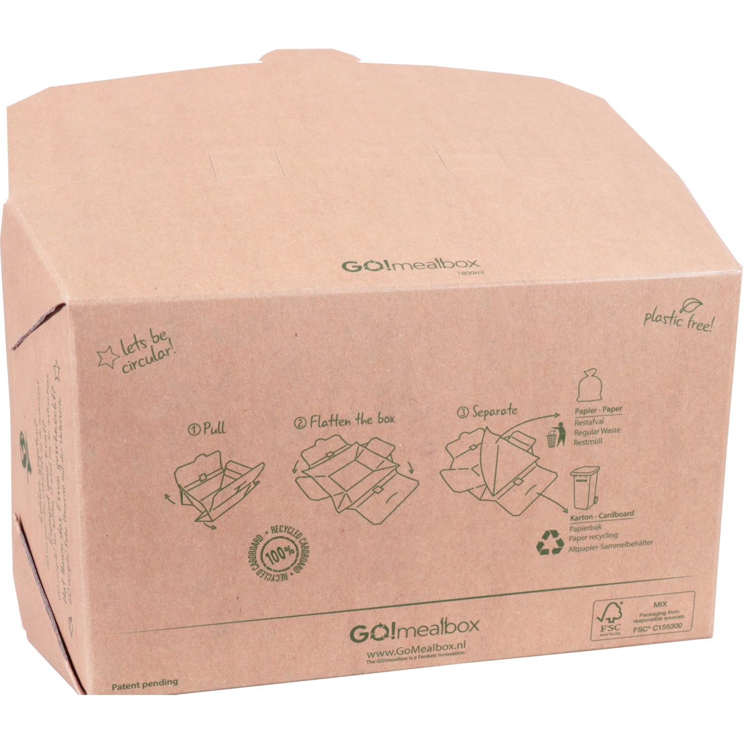 Fonkels Go!Mealbox, 1800ml, 21x14x7.5cm, karton, bruin