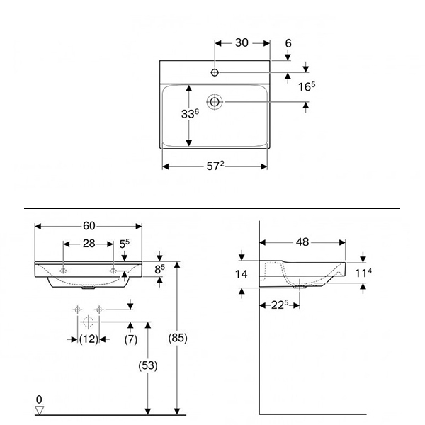 Geberit Xeno2 wastafel 60cm met kraangat wit