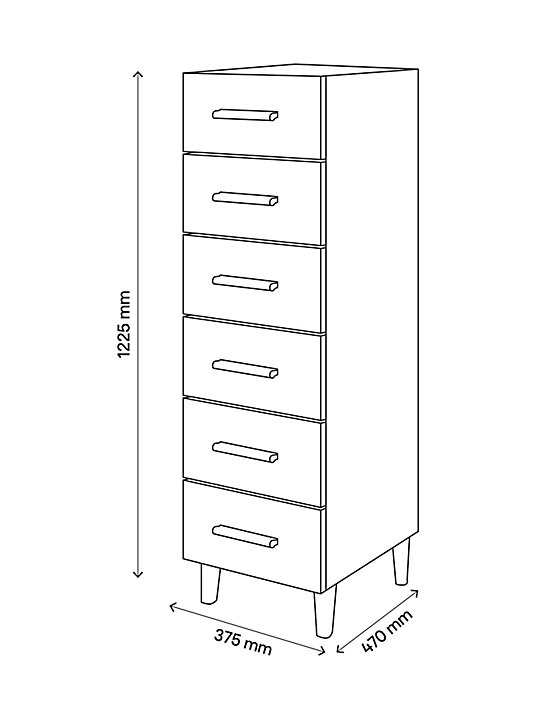 Commode sur pieds blanche et effet chêne 6 tiroirs GoodHome Atomia H. 123,5 x L. 37,5 x P. 45 cm