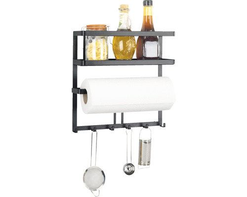 Multifunctionele Wenko Gala keukenplank met keukenrolhouder & reling inclusief 6 haken, zwart
