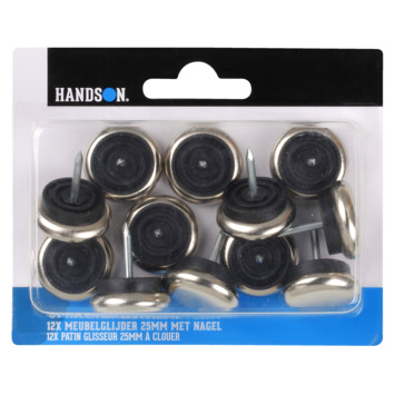 HANDSON meubelglijder glijnagel rubber nikkel Ø25 mm 12 stuks