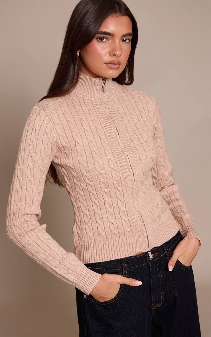 Avoine Synthétiquell Zippé À Manches Longues En Maille Torsadée