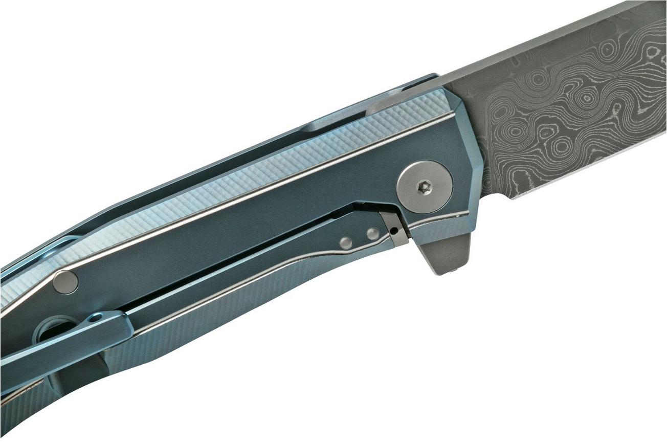 LionSteel Myto Damascus, Blue Titanium MT01D-BL zakmes, Molletta design