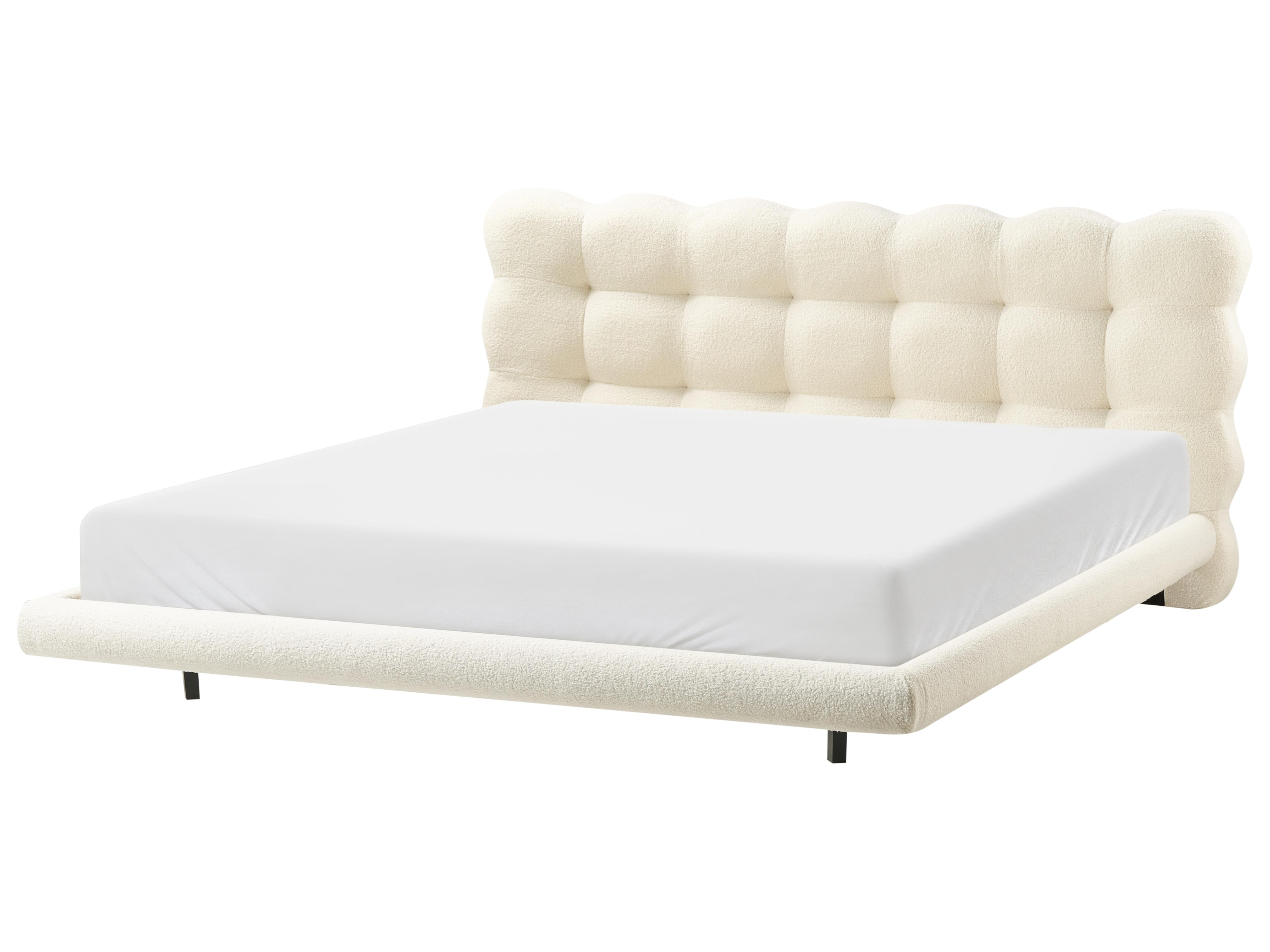 Bed Bouclé SOULISSE 180 x 200 cm Gebroken wit