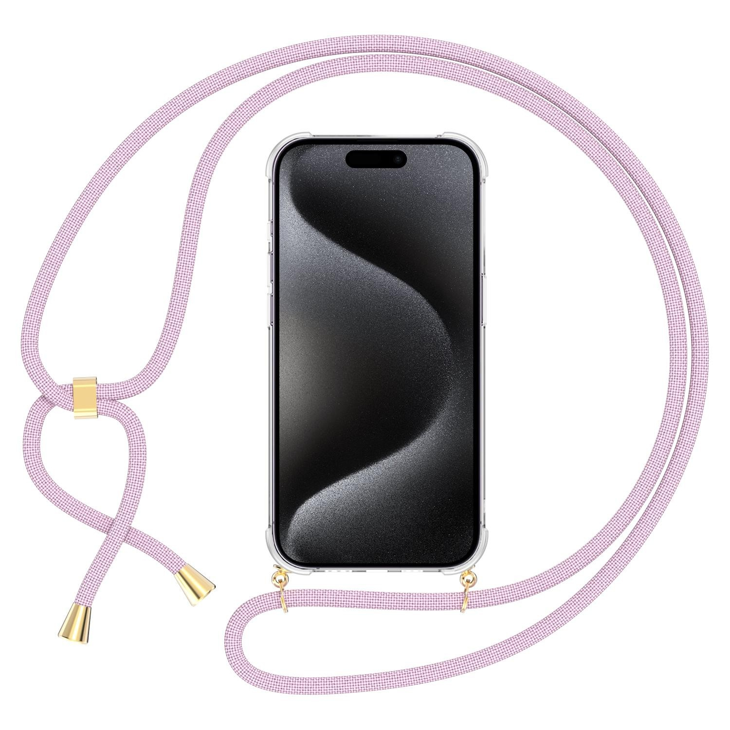 iPhone 16 Pro Max Necklace Gummi Hülle Air Cushion Fallschutz   Handykette (150cm) - Roségold / Gold