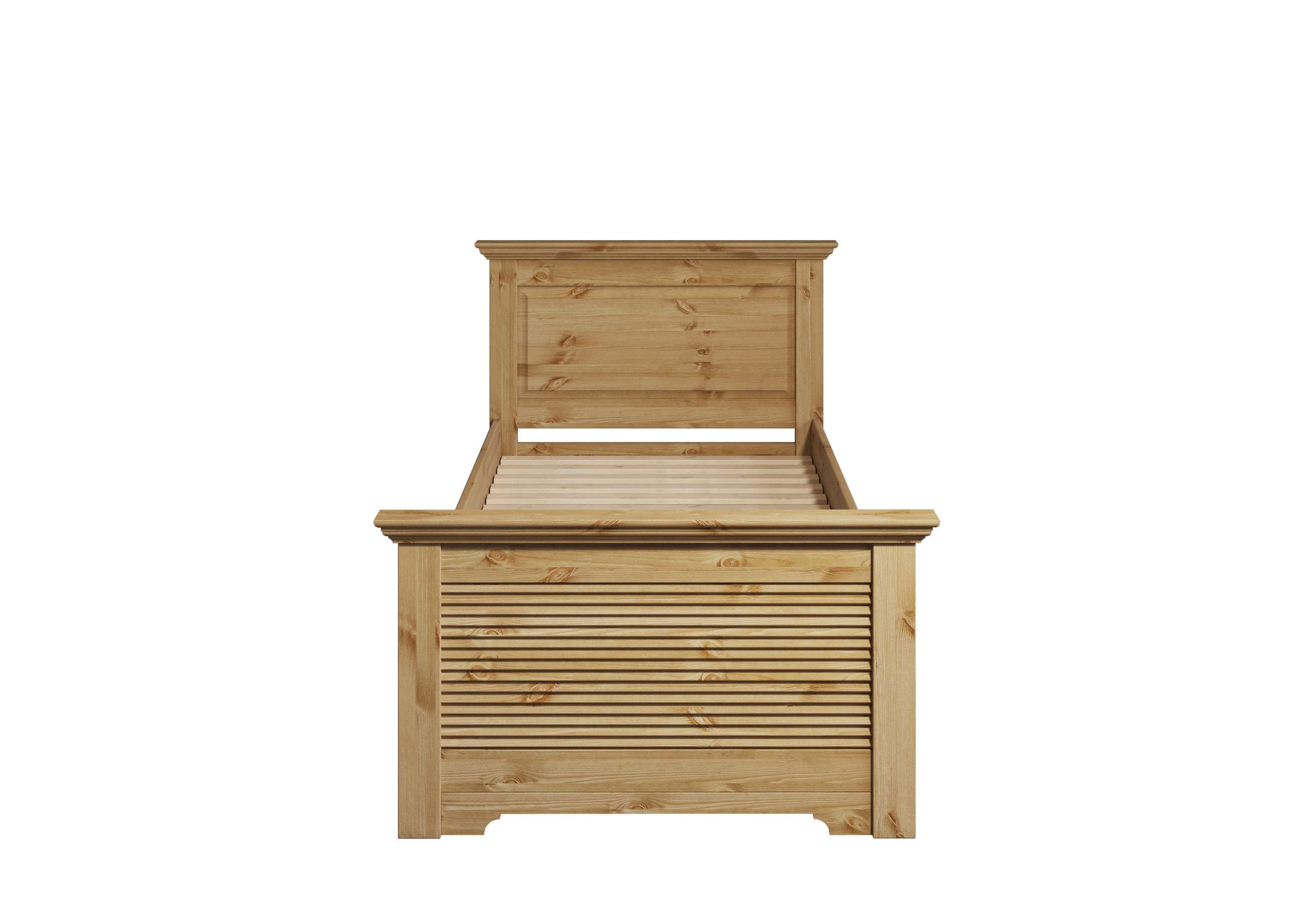 Home affaire Bett »Rauna, Landhausstil, edles Design mit Lamellen und Kassetten, 2 Farben« Breite/Belastbarkeit 180cm=220 KG, 90cm=120KG,  FSC® zertifiziertes Kieferholz, massive Qualität mit Lattenrost