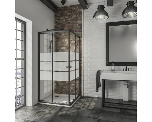 Hoekinstap SCHULTE Sunny ExpressPlus 75 - 90 cm, profielkleur zwart, glasdecor Depoli Light