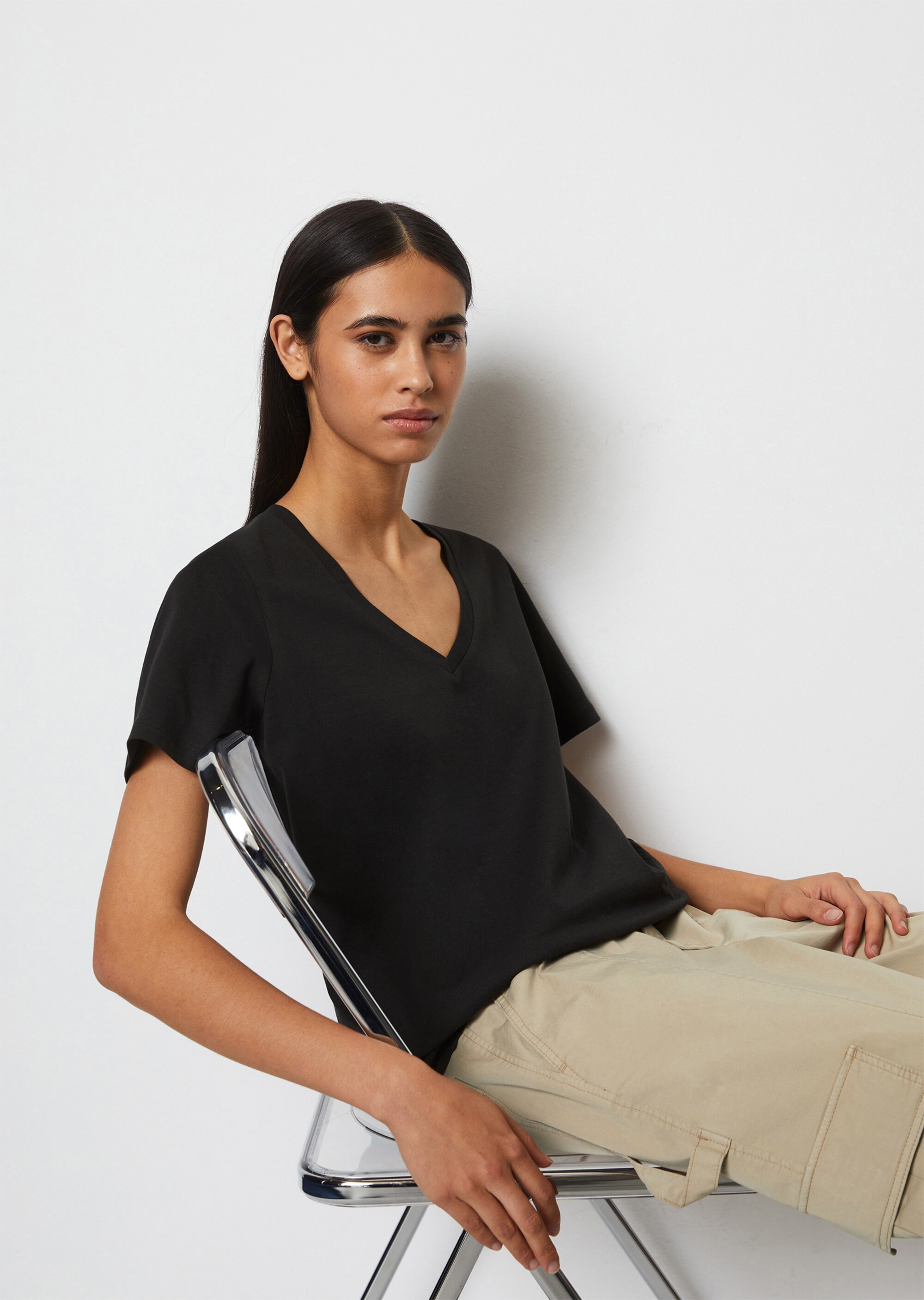 V-Neck-T-Shirt regularaus softem Baumwoll-Jersey