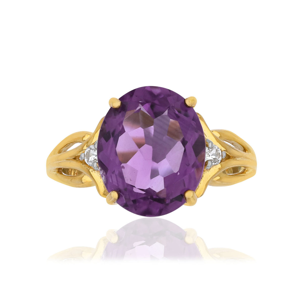 Bague or 375 jaune améthyste ovale et topazes