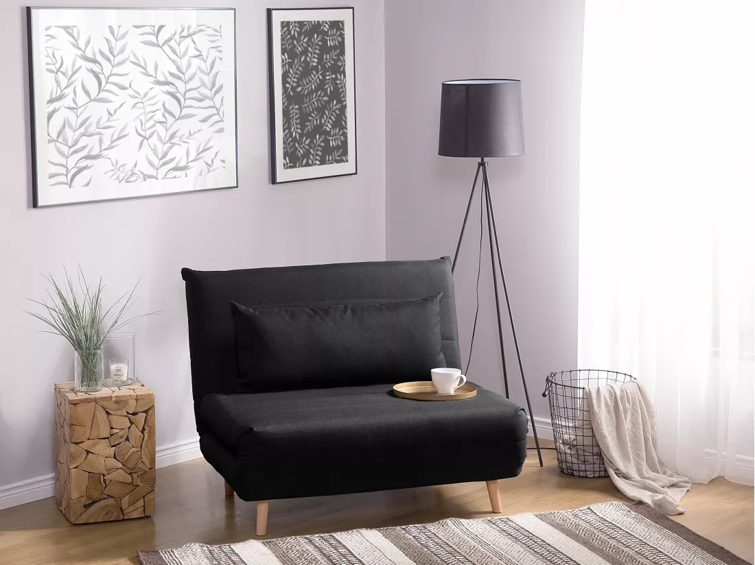 Banquette convertible 1 place en tissu noir SETTEN