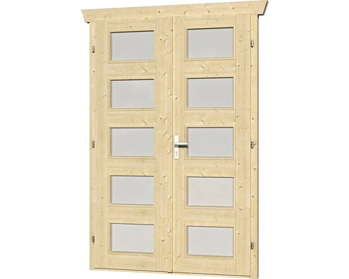 Dubbele deur voor tuinhuis, 28 mm SKAN HOLZ, matglas, volledig beglaasd, 123,4 x 193 cm, natuurlijke afwerking