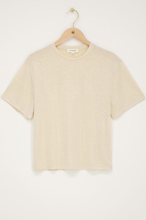 Beige T-shirt met glitter effect