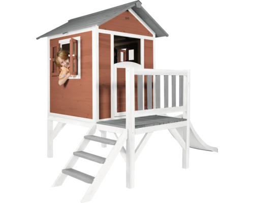 Speelhuis op stelten axi Lodge 240 x 167 cm hout rood incl. glijbaan rood/wit