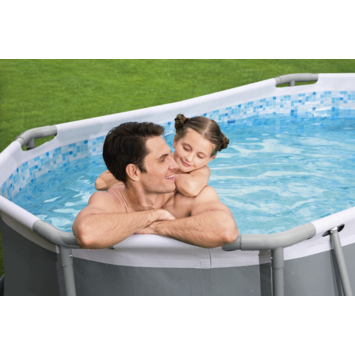 Bestway zwembad Power Steel ovaal 305 x 200 x 84 cm grijs met pomp