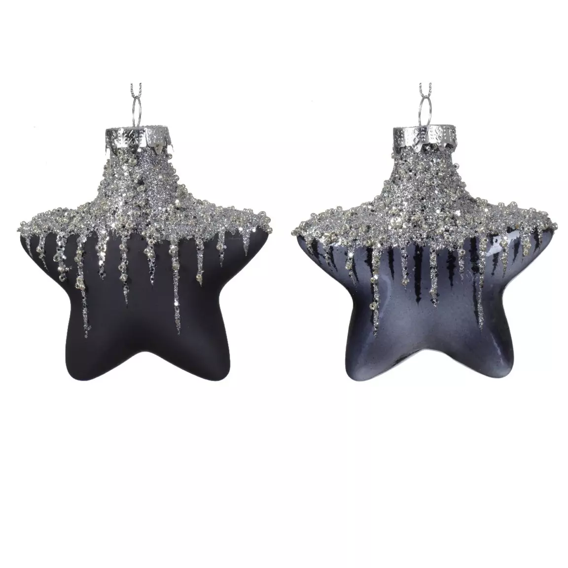 Lot de 2 étoiles de Noël à suspendre en verre (H10 cm) Arctique Noir