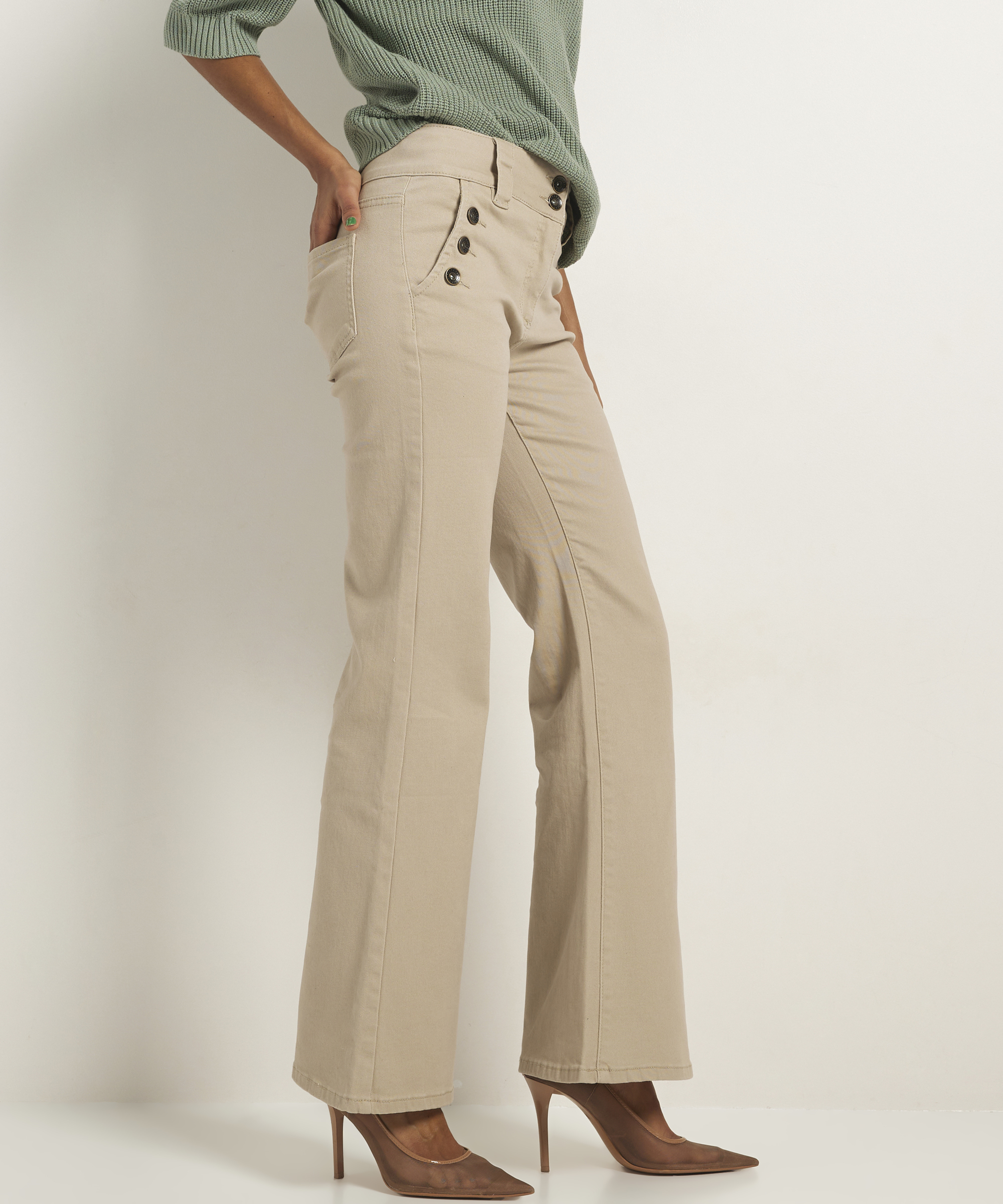 wide flared fit broek met knopen