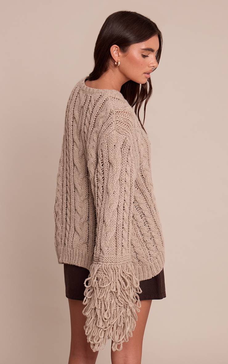 Beige Synthétiquell En Maille Torsadée Avec Finitions Bouclettes