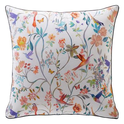 Linge de lit percale imprimé fleurs et oiseaux - BECQUET CRÉATION