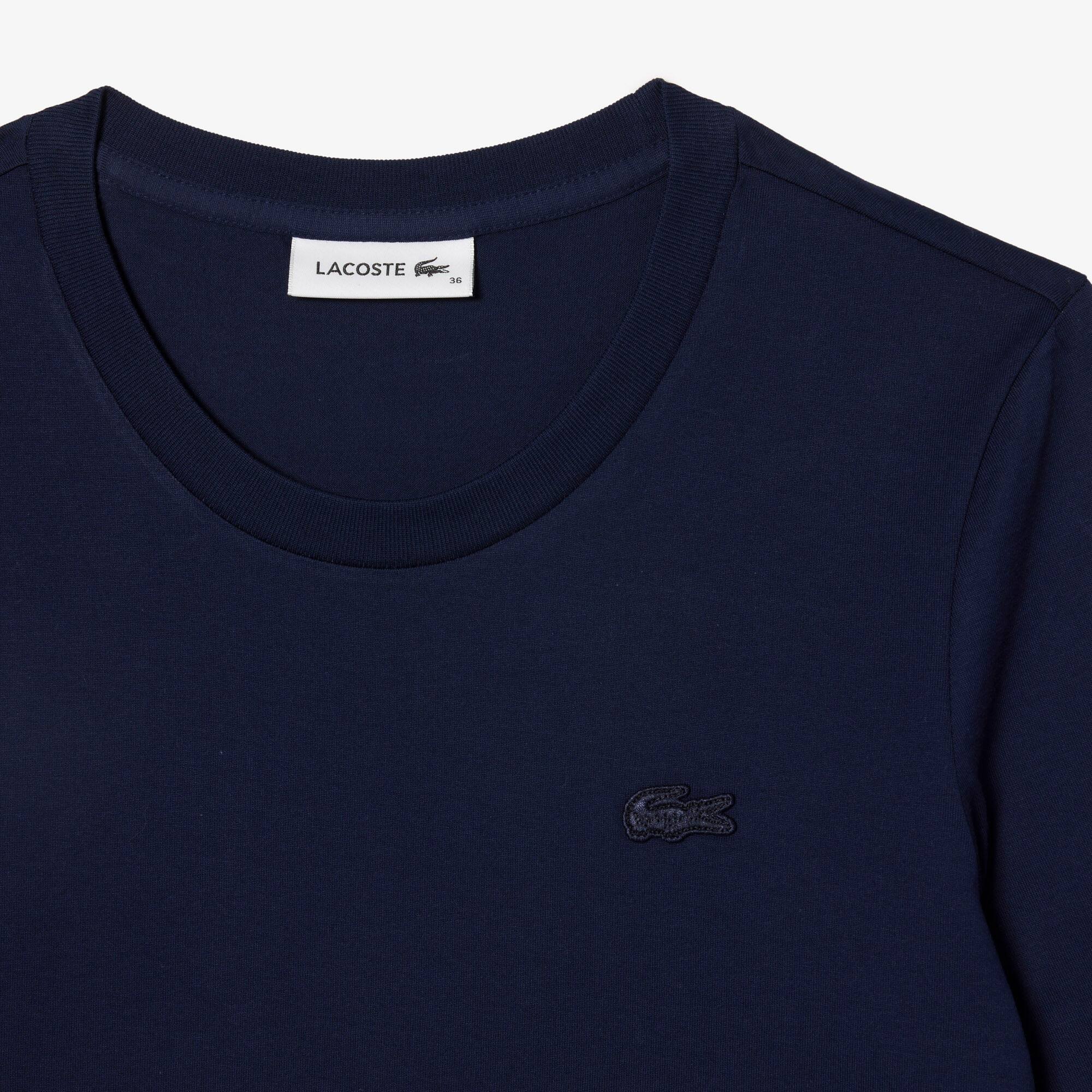 T-shirt à col rond et manches trois-quarts en coton uni T-Shirts - Bleu - Lacoste - Femme