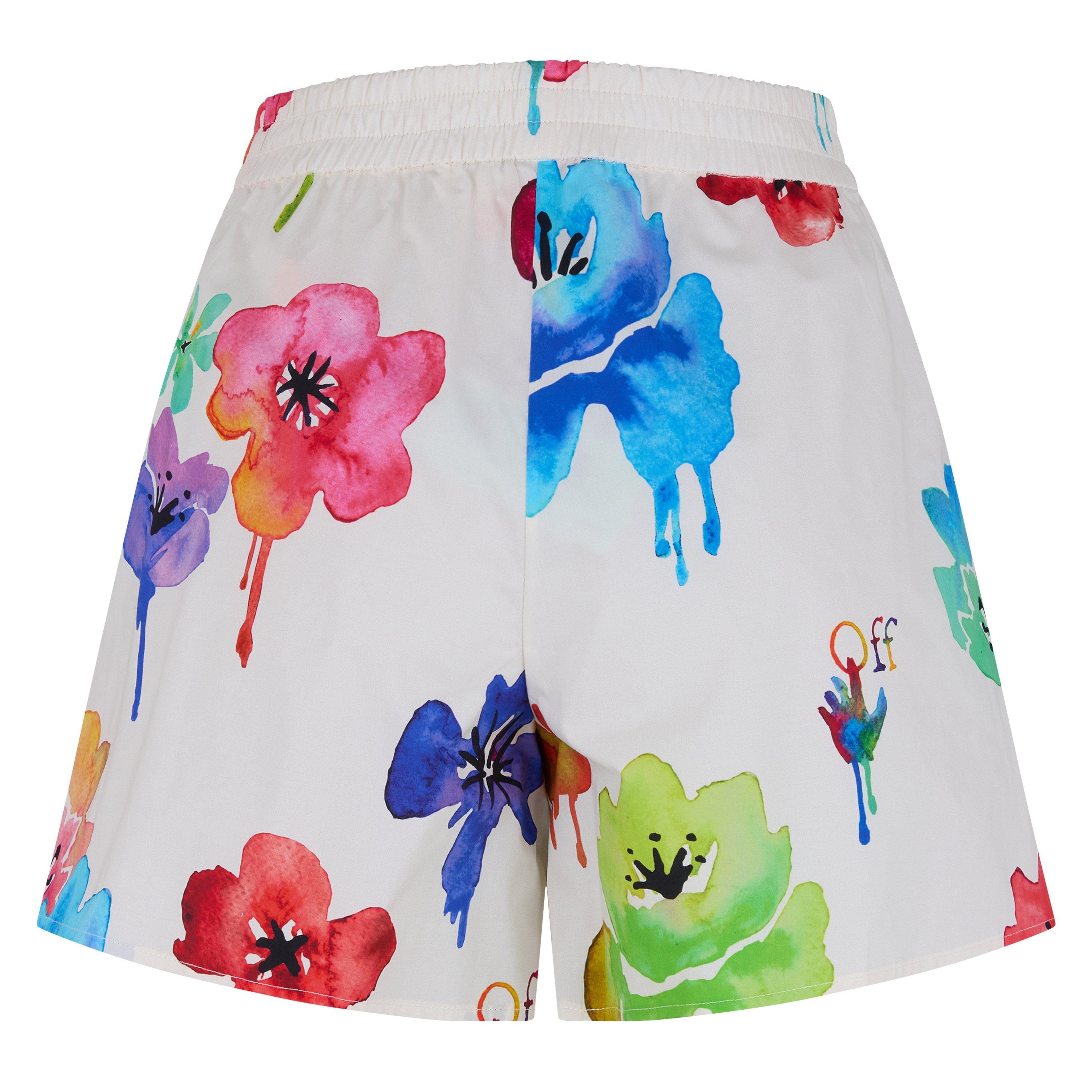 Off White Floral Print Shorts
