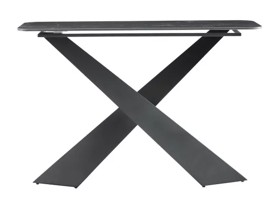 NAJMA - Console Plateau Céramique Marbré Noir Pieds Métal Noir
