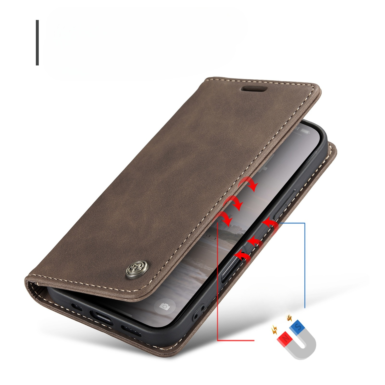 iPhone 17 Leder Tasche Flip Wallet Etui mit Kartenfächern - Braun