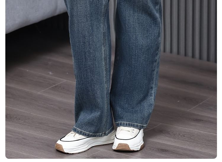 tropibreeze - Hoge taille gewassen rechte jeans