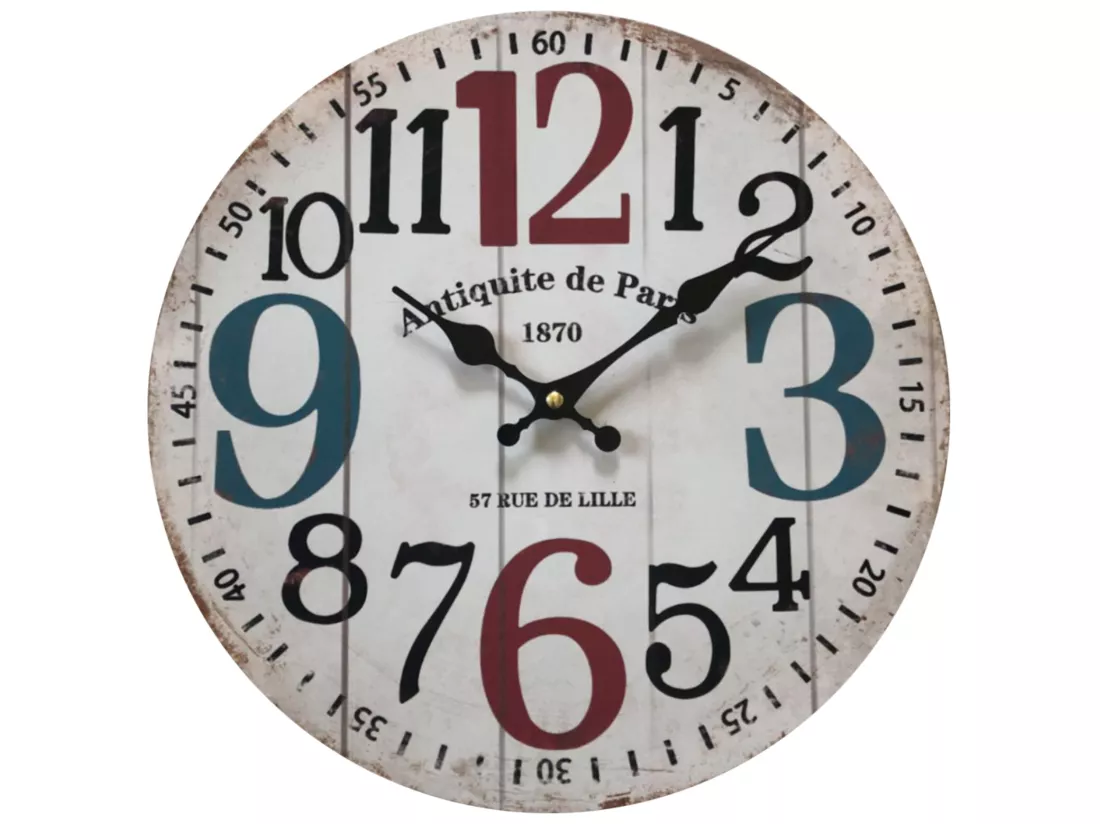 Horloge Murale Ronde Mdf Blanc Shabby Salon 33,8x33,8x4