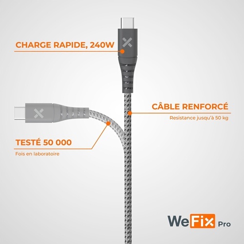 Câble téléphone portable Wefix Pro CABLE RENFORCE USB-A / C USB 3 2 METRES