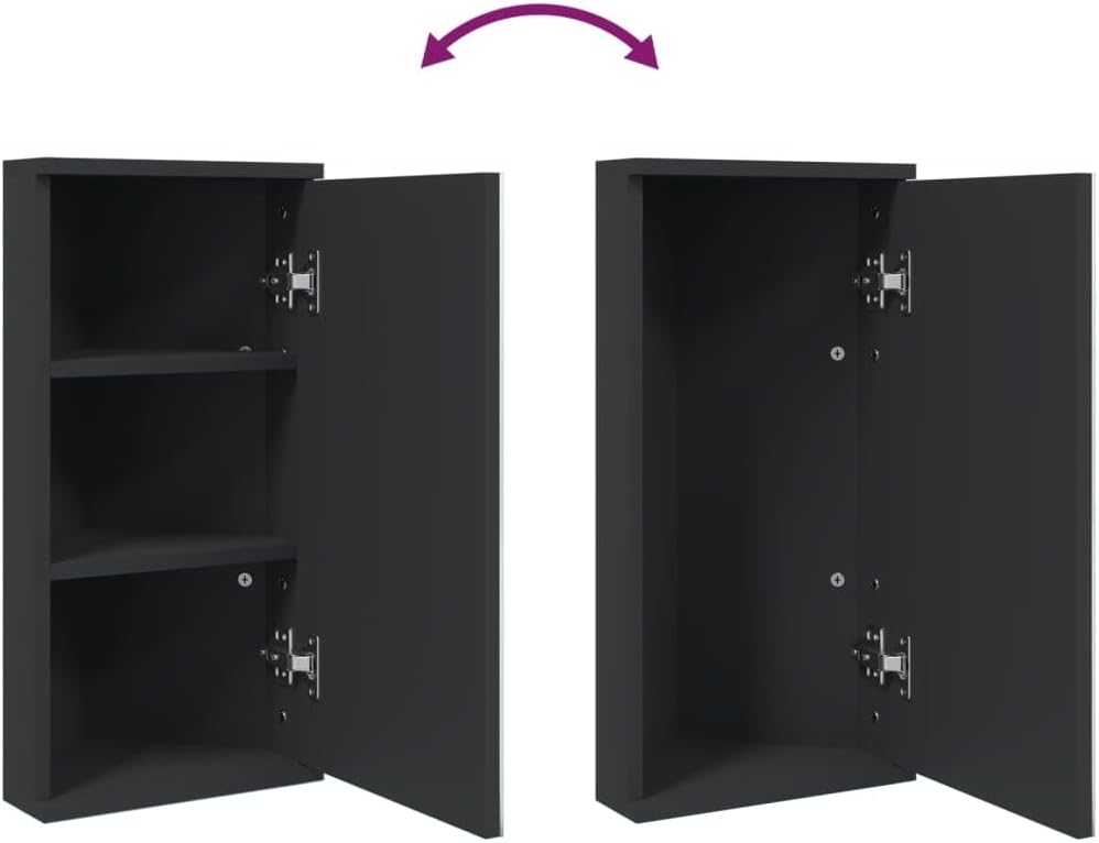 vidaXL Eck Spiegelschrank, Badschrank mit Spiegel, Hängeschrank Badezimmerschrank mit 2 Ablagen, Wandschrank Badmöbel Badspiegel, Schwarz