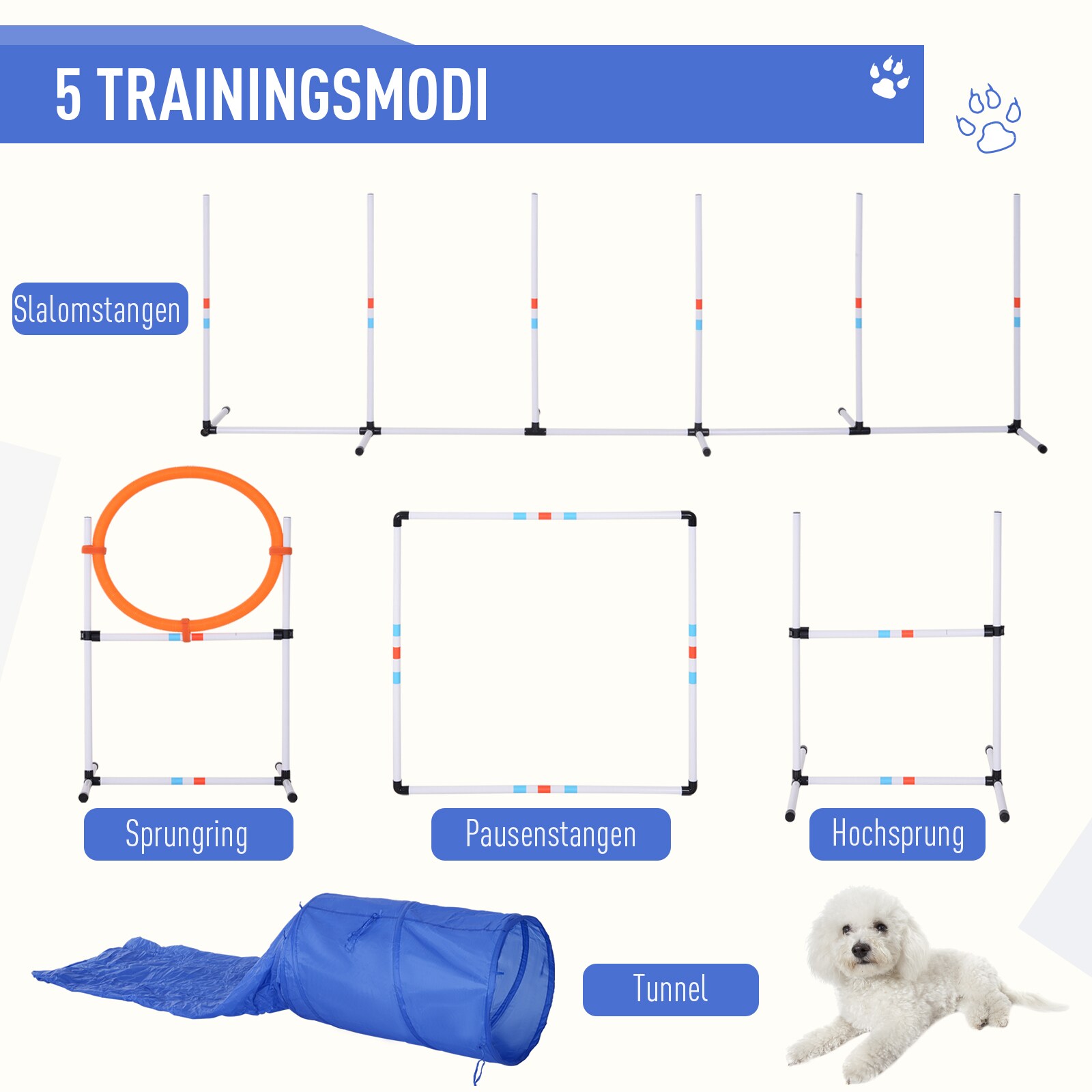PawHut Haustier-Trainingsset inklusive Tasche weiß, blau, orange 328 x 300 x 94,5 cm (BxTxH)
