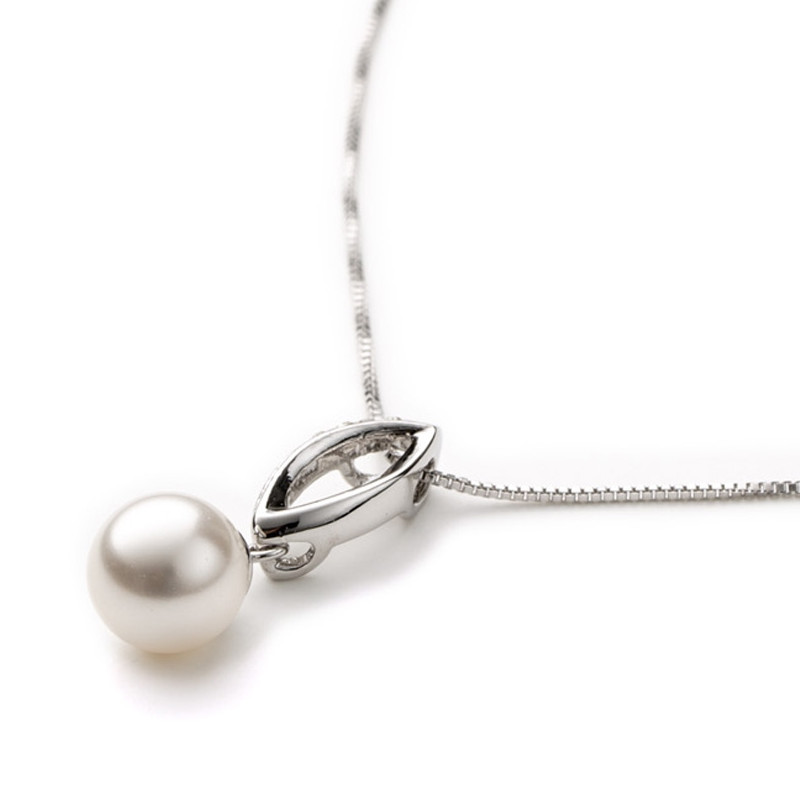Pendentif Perle Blanche orné de cristaux de Swarovski Blanc